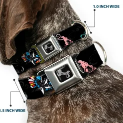 Dog Bone Seatbelt Buckle Collar - Die Hard Skulls & Stars2 Black/Multi Color