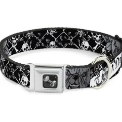 Dog Bone Seatbelt Buckle Collar - Trust No One Black/White