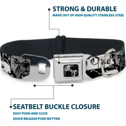 Dog Bone Seatbelt Buckle Collar - Trust No One Black/White