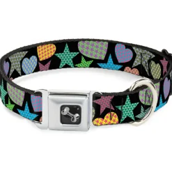 Dog Bone Seatbelt Buckle Collar - Stars-In Hearts-In Stars Black/Multi