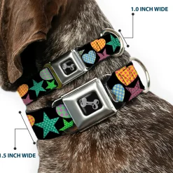 Dog Bone Seatbelt Buckle Collar - Stars-In Hearts-In Stars Black/Multi