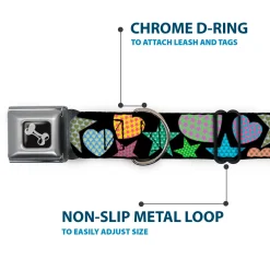 Dog Bone Seatbelt Buckle Collar - Stars-In Hearts-In Stars Black/Multi