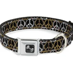 Dog Bone Seatbelt Buckle Collar - Peace Black/Animal Prints