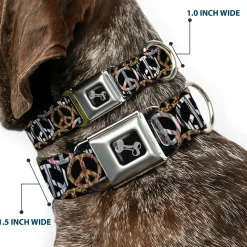 Dog Bone Seatbelt Buckle Collar - Peace Black/Animal Prints