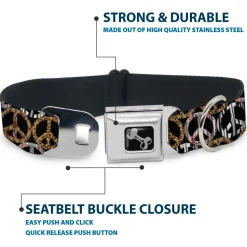Dog Bone Seatbelt Buckle Collar - Peace Black/Animal Prints