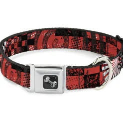 Dog Bone Seatbelt Buckle Collar - Grunge Chaos Red
