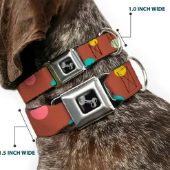Dog Bone Seatbelt Buckle Collar - Dots Brown/Multi Pastel