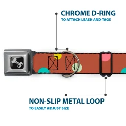 Dog Bone Seatbelt Buckle Collar - Dots Brown/Multi Pastel