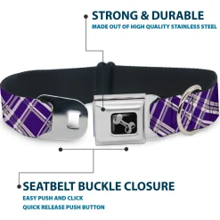 Dog Bone Seatbelt Buckle Collar - Plaid X3 Purple/Gray/White