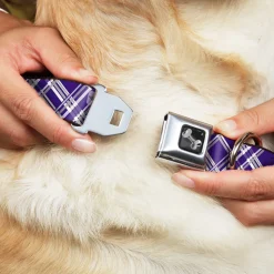Dog Bone Seatbelt Buckle Collar - Plaid X3 Purple/Gray/White