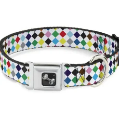 Dog Bone Seatbelt Buckle Collar - Diamonds White/Multi Color