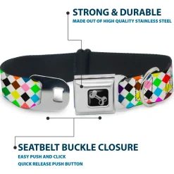 Dog Bone Seatbelt Buckle Collar - Diamonds White/Multi Color