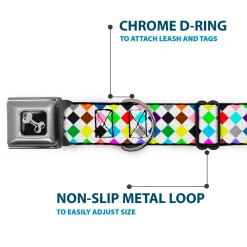 Dog Bone Seatbelt Buckle Collar - Diamonds White/Multi Color