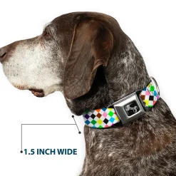 Dog Bone Seatbelt Buckle Collar - Diamonds White/Multi Color