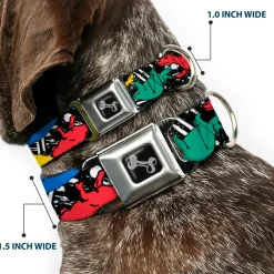 Dog Bone Seatbelt Buckle Collar - Dinosaurs/Paint Splatter Black/White/Multi Color