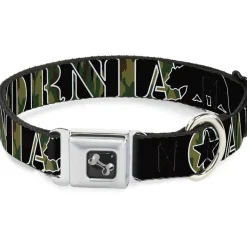 Dog Bone Seatbelt Buckle Collar - CALIFORNIA/Bear Silhouette Black/Camo Olive