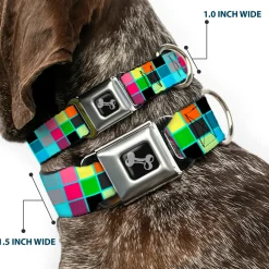 Dog Bone Seatbelt Buckle Collar - Checker Bright Pastel w/Outline