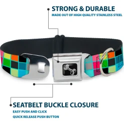 Dog Bone Seatbelt Buckle Collar - Checker Bright Pastel w/Outline