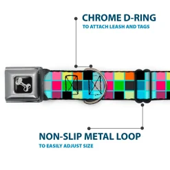 Dog Bone Seatbelt Buckle Collar - Checker Bright Pastel w/Outline