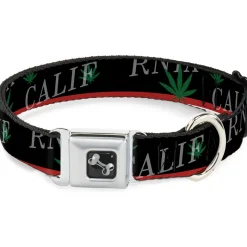 Dog Bone Seatbelt Buckle Collar - CALIFORNIA/Pot Leaf Black/Red/Green/White
