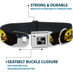 Dog Bone Seatbelt Buckle Collar - Mustache Happy Face Black/Yellow/Brown