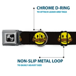 Dog Bone Seatbelt Buckle Collar - Mustache Happy Face Black/Yellow/Brown