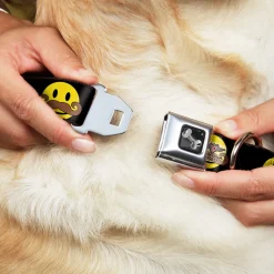 Dog Bone Seatbelt Buckle Collar - Mustache Happy Face Black/Yellow/Brown