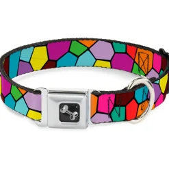Dog Bone Seatbelt Buckle Collar - Stained Glass Mosaic2 Multi Color/Navy