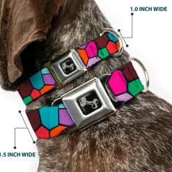 Dog Bone Seatbelt Buckle Collar - Stained Glass Mosaic2 Multi Color/Navy
