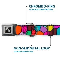 Dog Bone Seatbelt Buckle Collar - Stained Glass Mosaic2 Multi Color/Navy