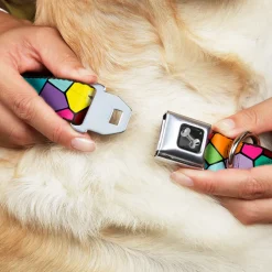 Dog Bone Seatbelt Buckle Collar - Stained Glass Mosaic2 Multi Color/Navy