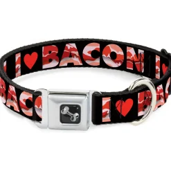 Dog Bone Seatbelt Buckle Collar - I "Heart" BACON Black/Bacon