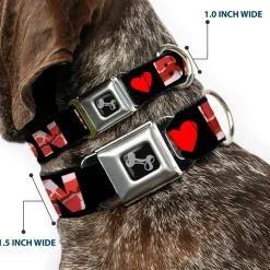 Dog Bone Seatbelt Buckle Collar - I "Heart" BACON Black/Bacon