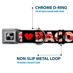 Dog Bone Seatbelt Buckle Collar - I "Heart" BACON Black/Bacon