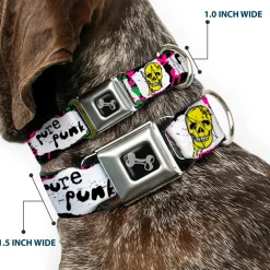 Dog Bone Seatbelt Buckle Collar - Pure Punk w/Safety Pins Black/Fuchsia/White