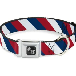 Dog Bone Seatbelt Buckle Collar - Diagonal Stripe Red/White/Navy