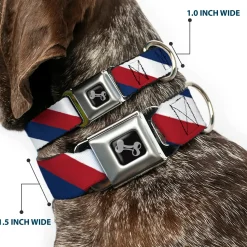 Dog Bone Seatbelt Buckle Collar - Diagonal Stripe Red/White/Navy