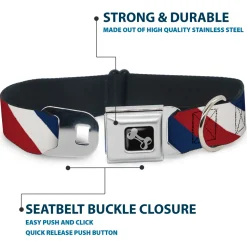 Dog Bone Seatbelt Buckle Collar - Diagonal Stripe Red/White/Navy