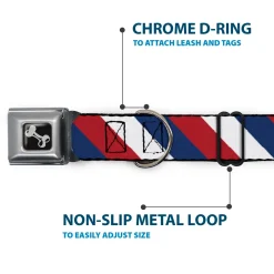 Dog Bone Seatbelt Buckle Collar - Diagonal Stripe Red/White/Navy