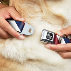 Dog Bone Seatbelt Buckle Collar - Diagonal Stripe Red/White/Navy