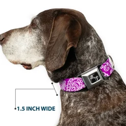 Dog Bone Seatbelt Buckle Collar - Bandana/Skulls Purple/White