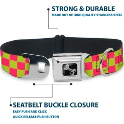 Dog Bone Seatbelt Buckle Collar - Checker Fluoresecent Pink/Yellow