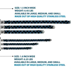 Dog Bone Seatbelt Buckle Collar - Plaid Black/Turquoise/Gray