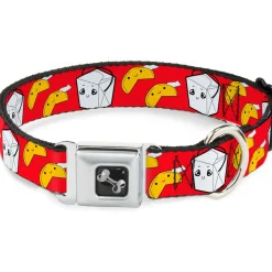 Dog Bone Seatbelt Buckle Collar - Take Out/Fortune Cookies Red