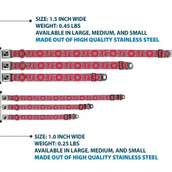 Dog Bone Seatbelt Buckle Collar - Floral Pinwheel CLOSE-UP Gray/Red