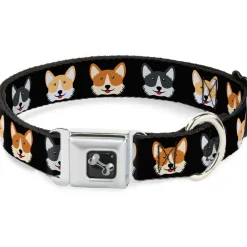 Dog Bone Seatbelt Buckle Collar - Corgi 3-Faces Black