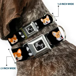 Dog Bone Seatbelt Buckle Collar - Corgi 3-Faces Black