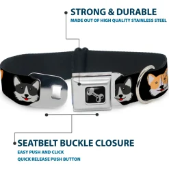 Dog Bone Seatbelt Buckle Collar - Corgi 3-Faces Black