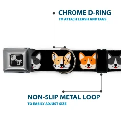 Dog Bone Seatbelt Buckle Collar - Corgi 3-Faces Black
