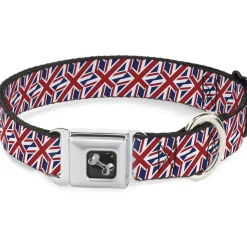 Dog Bone Seatbelt Buckle Collar - United Kingdom Flags Diagonal